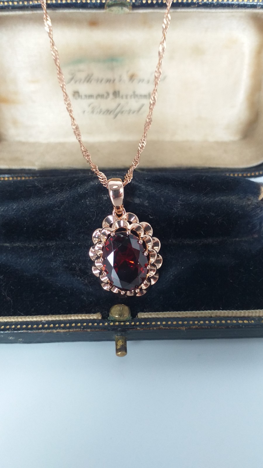 Vintage 1990-s 14 CT Rolled Gold Large Ruby Pendant on Chain-Hallmarked 585 RG