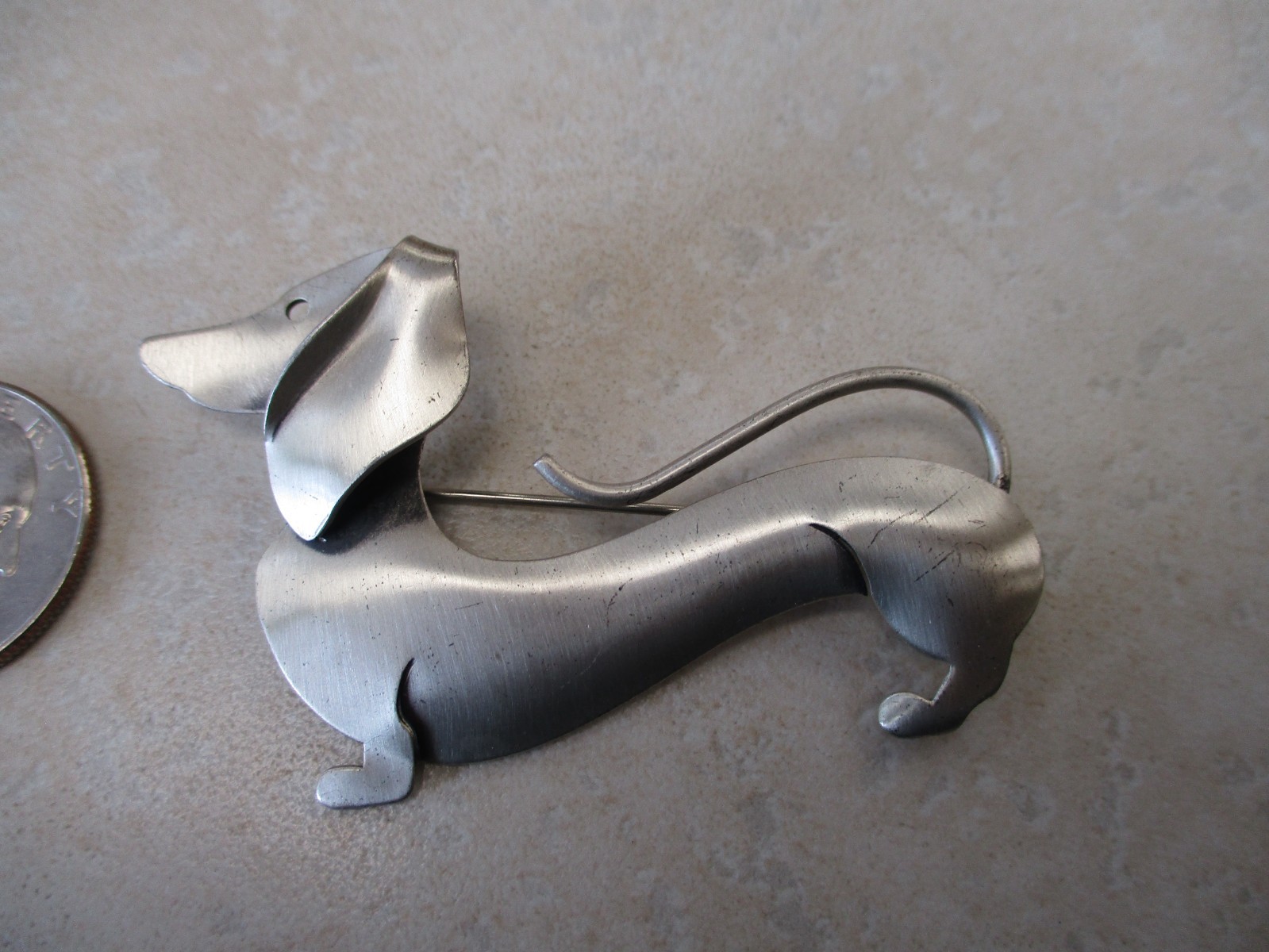 Vintage1960s Beau Sterling Silver 3D Dachshund, 2 5/8″, $45