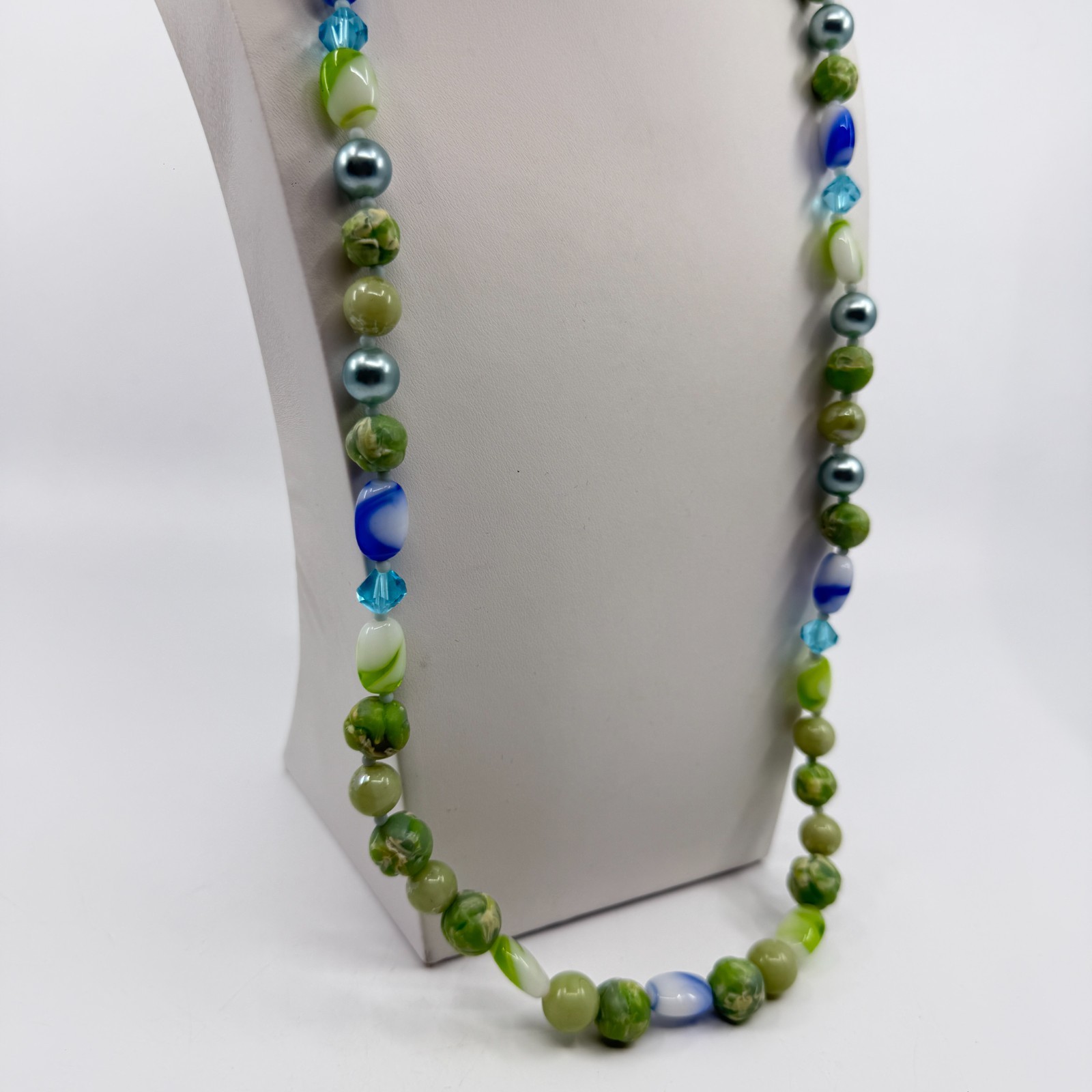 Green & Blue Bead Statement Necklace Boho Layering Jewelry Unique Beachy Gift