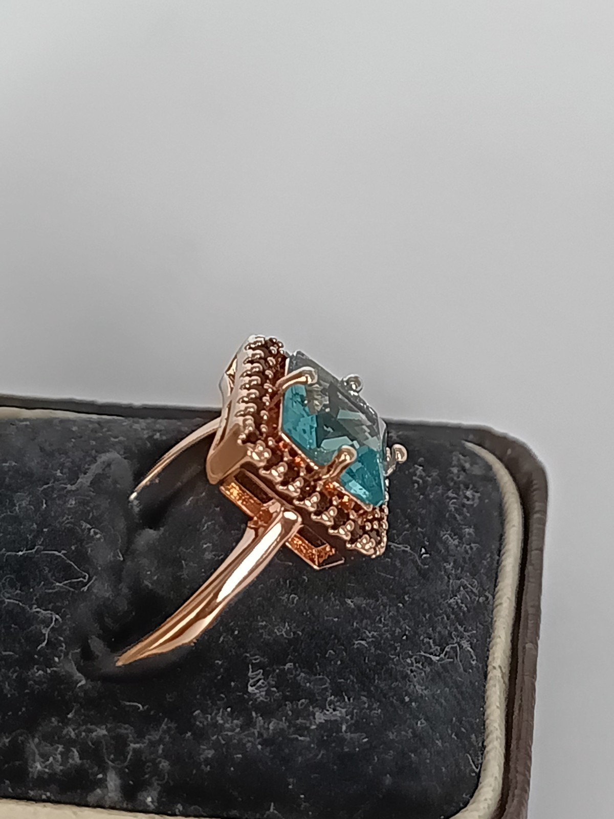 Vintage 1990-s 14 Ct Rolled Gold Aquamarine Ring Size UK P US 7.5 Hallmarked!