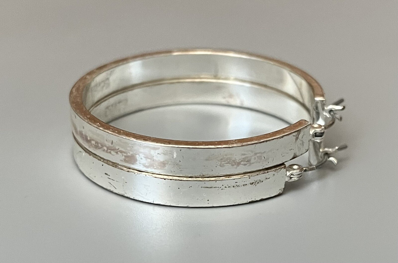Vintage Signed Chaps 1/4” Wide Silver Tone Hoop Pierced Statement Earrings 1.75”