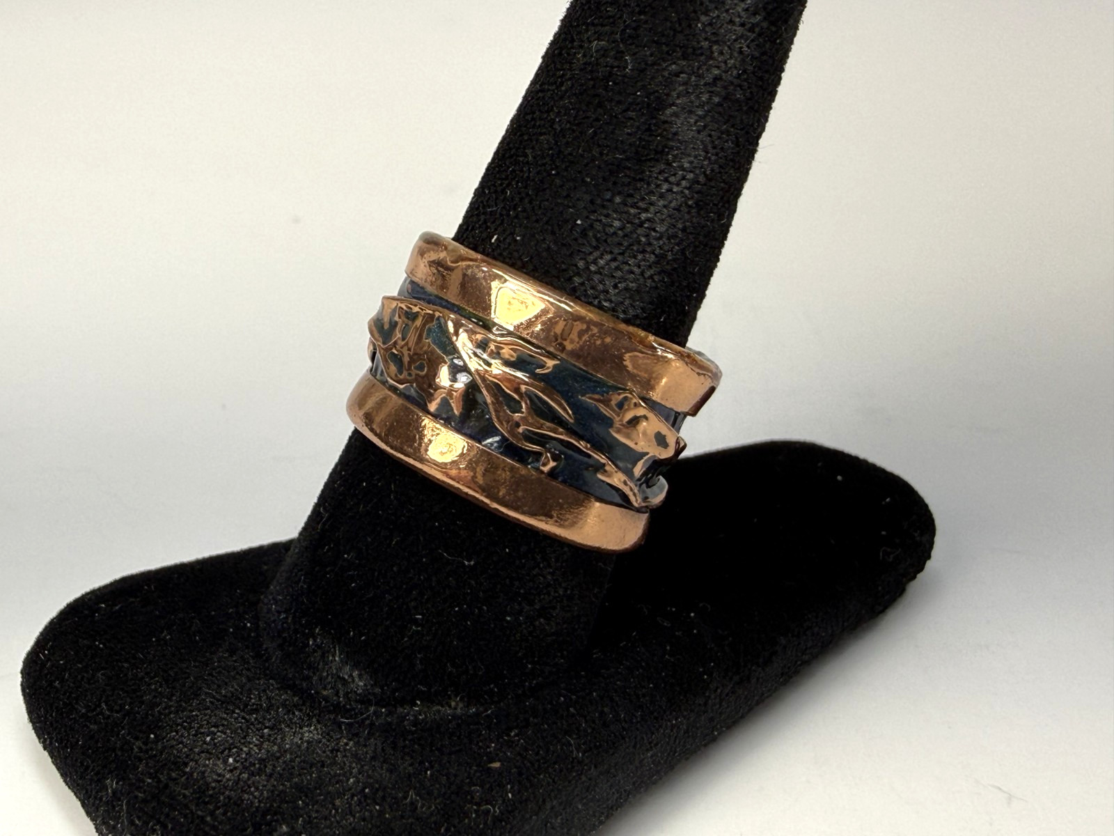 Beautiful Copper Engraved Open Back Wide Band Ring Size 8