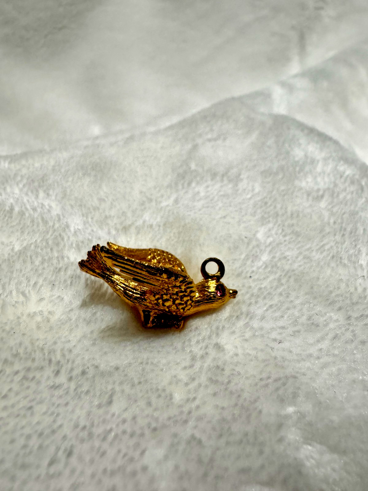Vintage HOBCO Flying Bird with Pink Rhinestones Charm Gold Plated