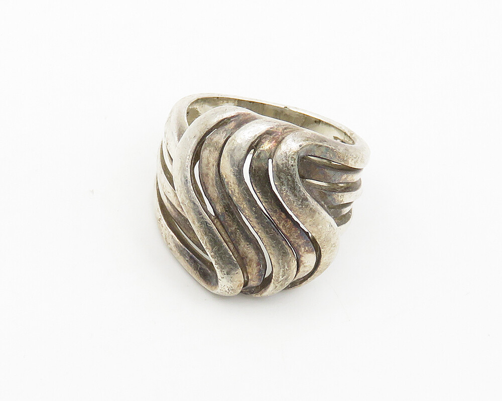 925 Sterling Silver Vintage Split Shank Swirled Band Ring Sz 5 RG18096