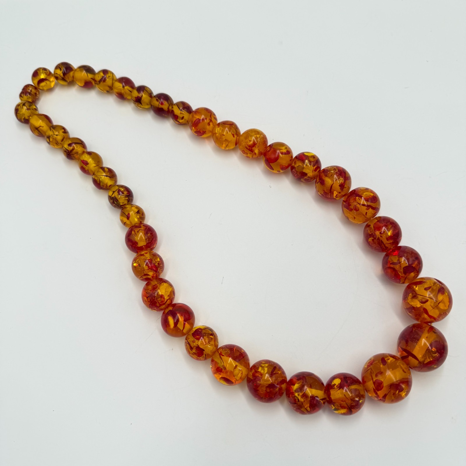 Vintage Soviet Faux Amber Necklace 1970s Retro Graduated Bead Statement Jewelry