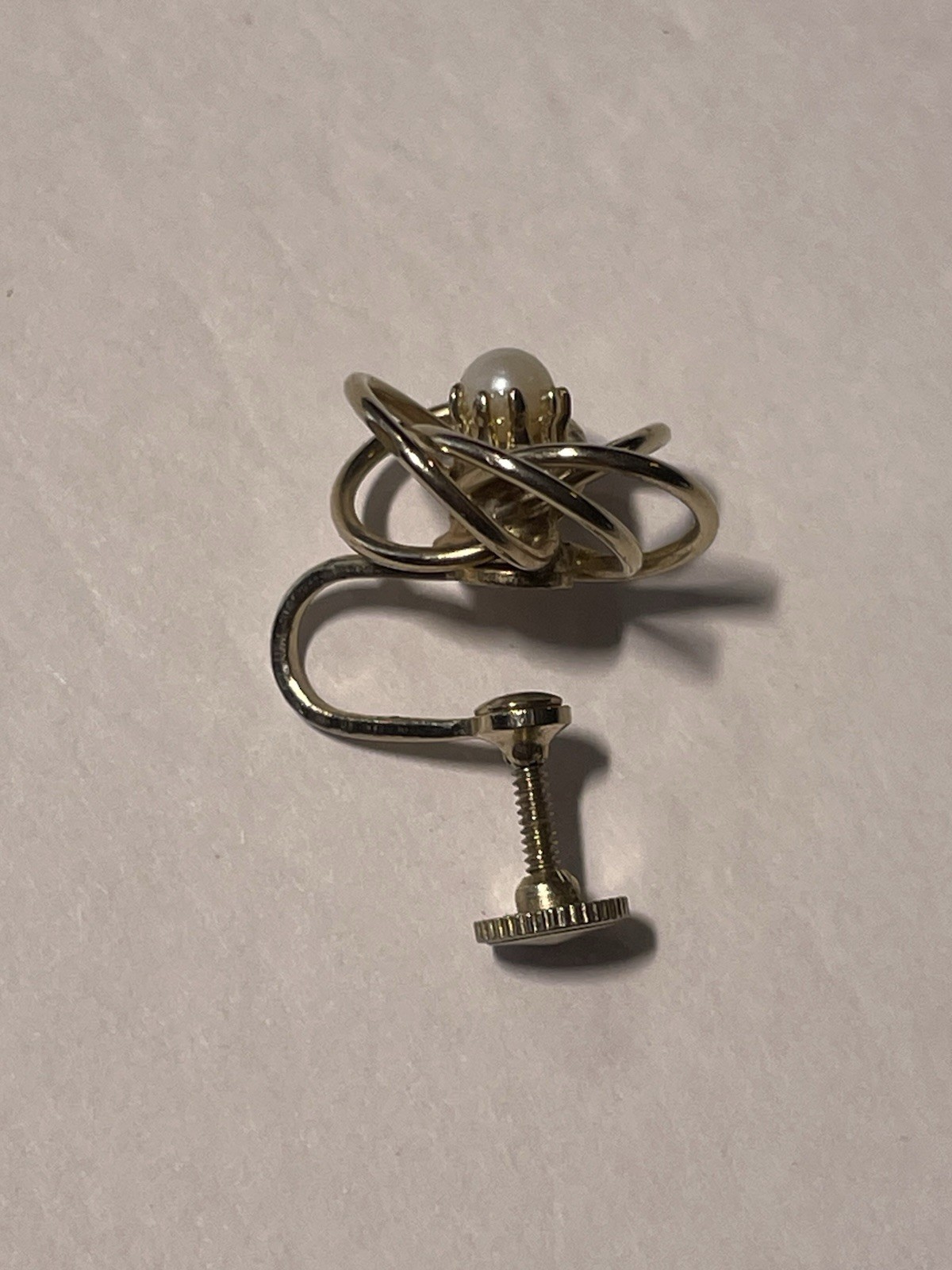 Vintage Gold Tone Pearl Love Knot Screw-Back Earrings