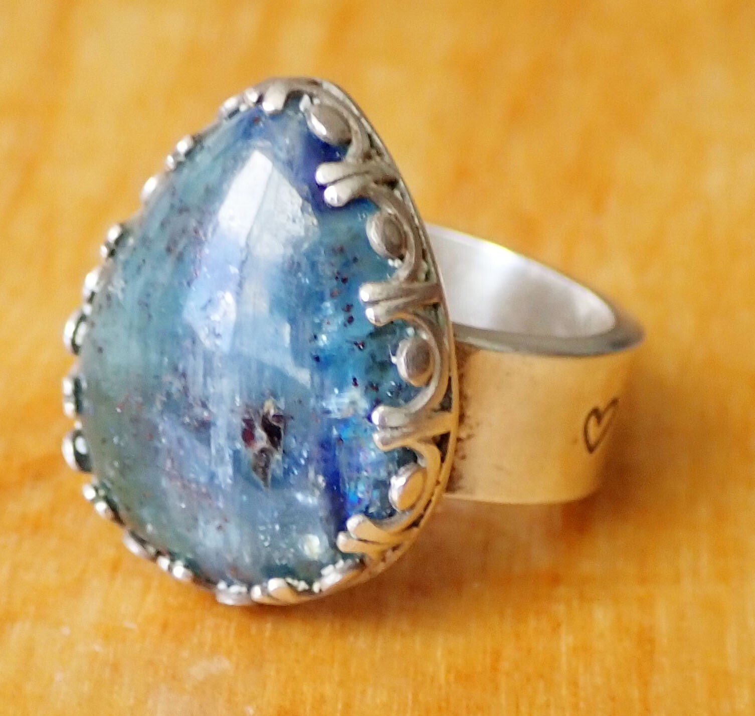 Size 9.5 Vintage Solid Sterling Silver 925 Blue Apatite Handcrafted GRACIE Ring