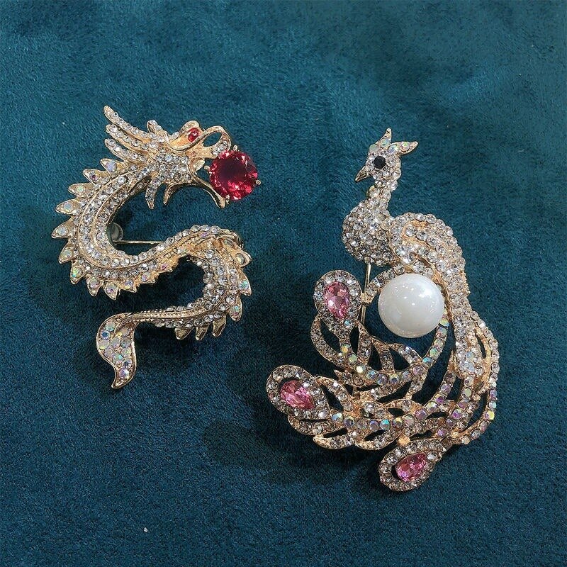 Classical Vintage Phoenix Dragon Brooch Corsage Pin for Women Suit Jewelry Gift