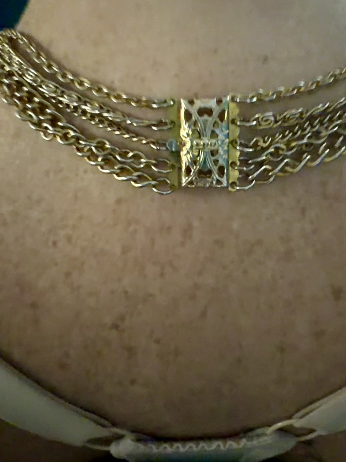 Vintage Layered Statement Necklace Multi Strand Mixed Link Chains Gold Tone 25”