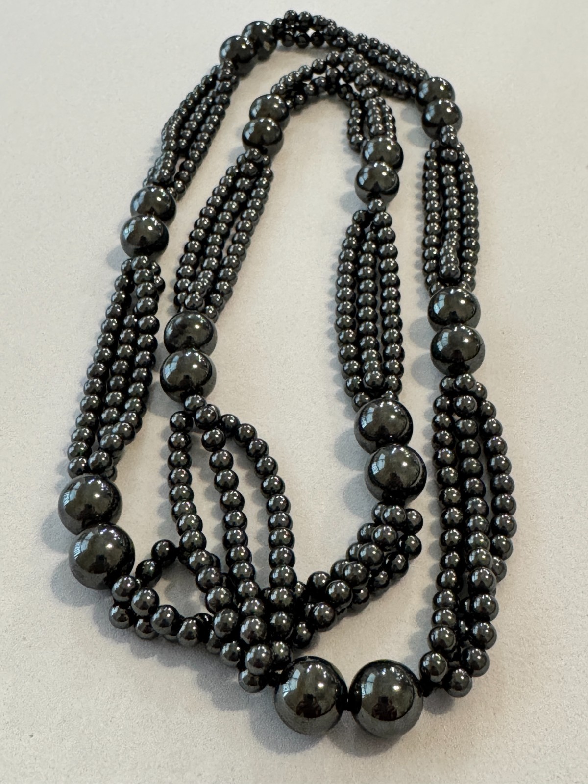 Vintage Multi-strand Hematite Beaded Necklace, 30″