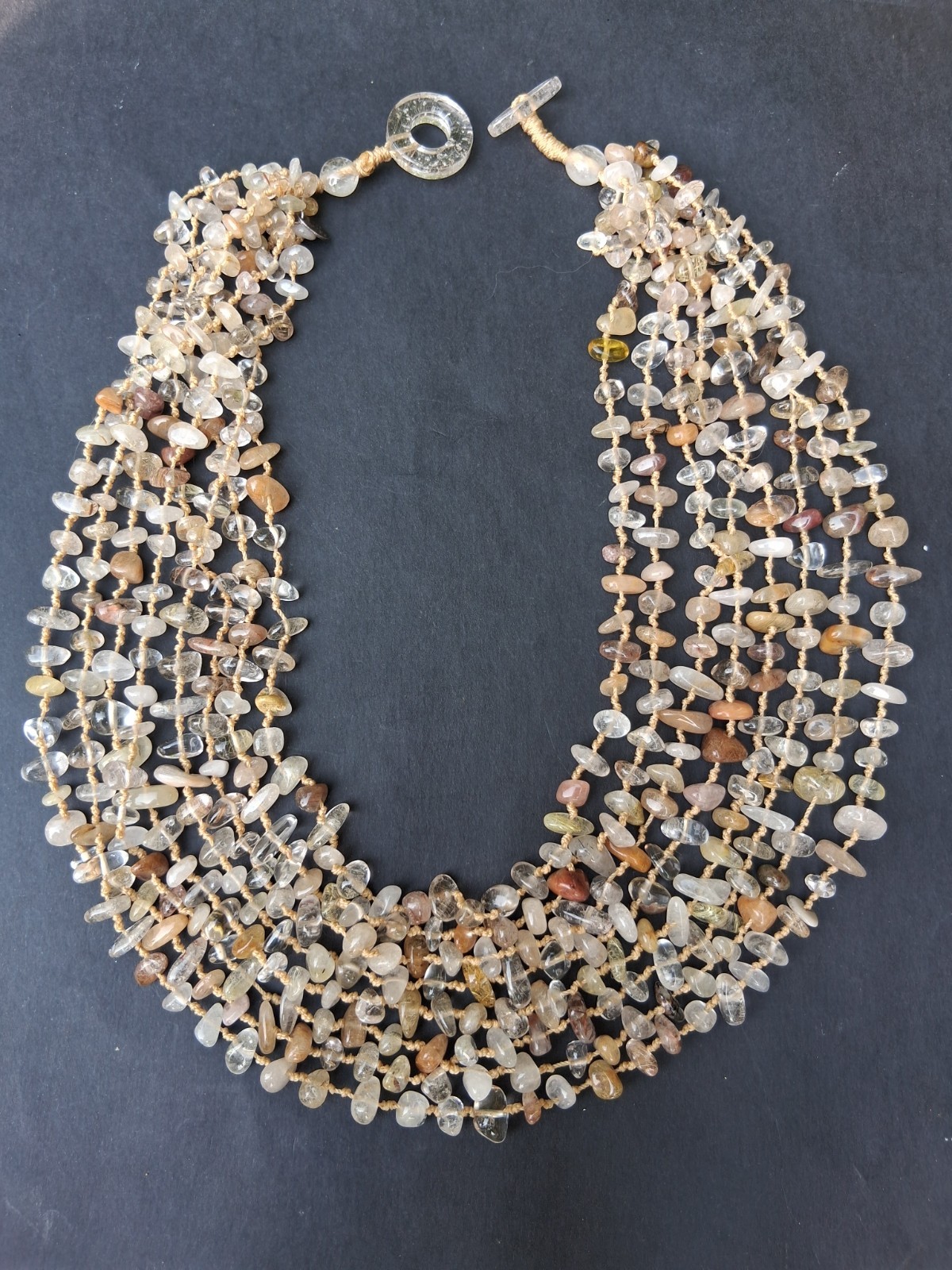 Sajen Vintage Multi Strand Citrine Quartz Beaded Statement Bib Necklace 925