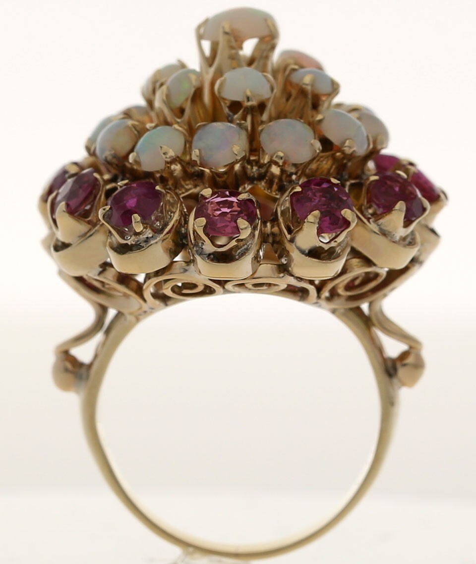 Antique Natural Ruby Opal Cluster Ring 4.10CT Yellow Gold Size 3.75