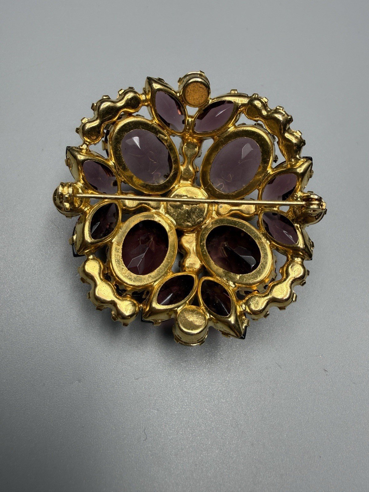 Juliana D&E Book Piece Brooch Pin Shades Of Purple AB Rhinestone 2″ Ref #550 VTG