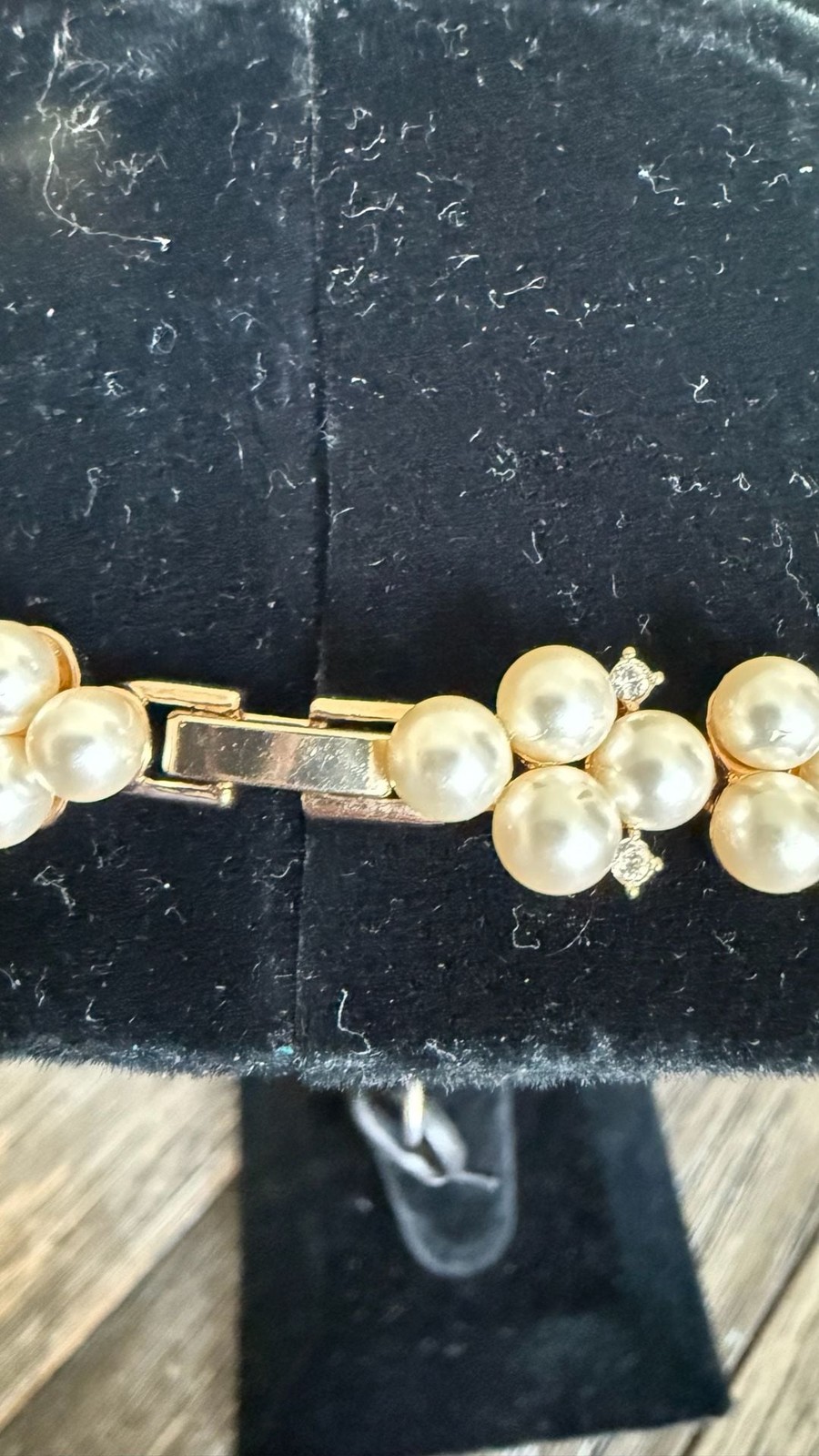 Vintage Gold Tone Floral Cluster Faux Pearl and Rhinestone Choker Necklace