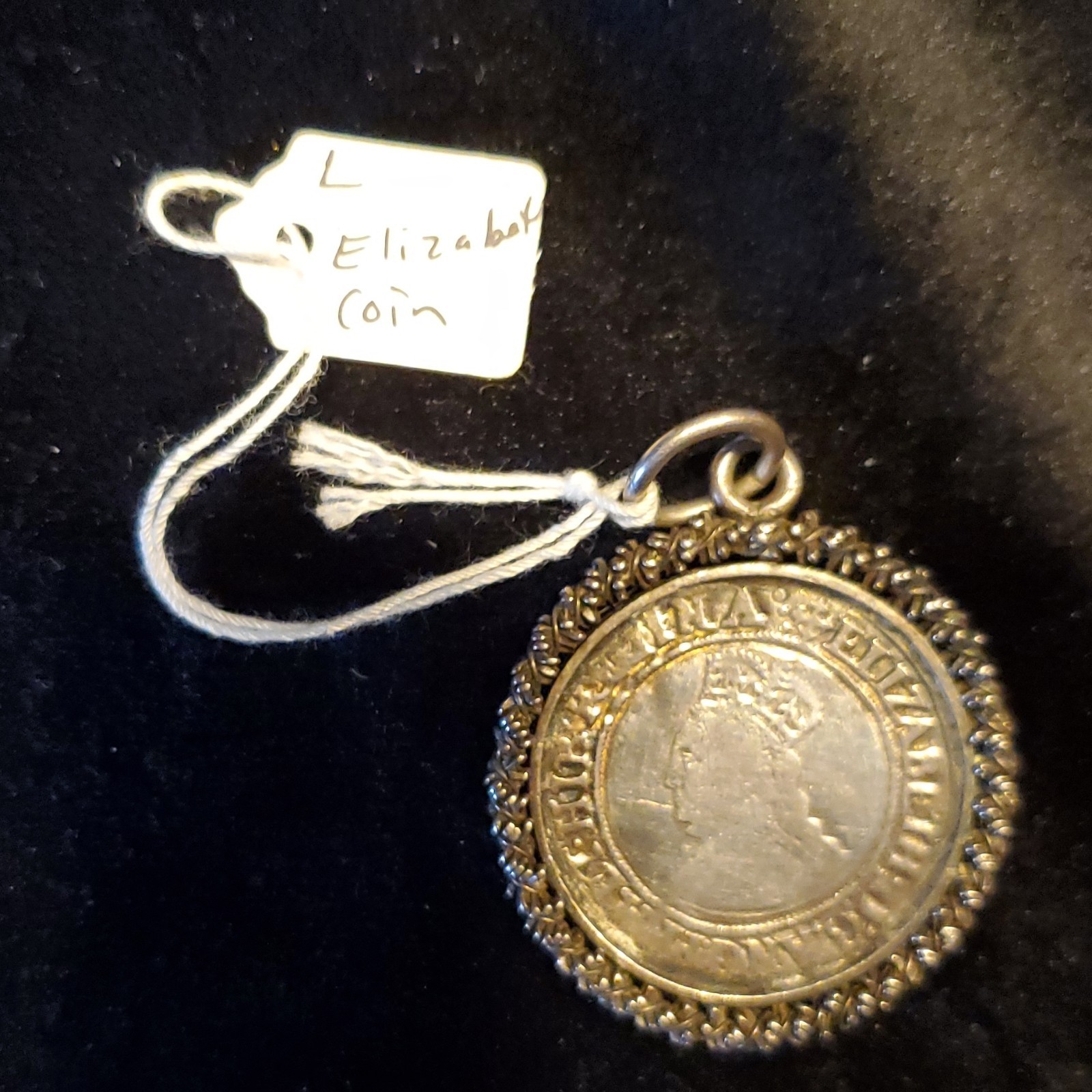 1560-1561 Elizabeth I Silver 2nd Issue Shilling Set in Antique Wire Pendant