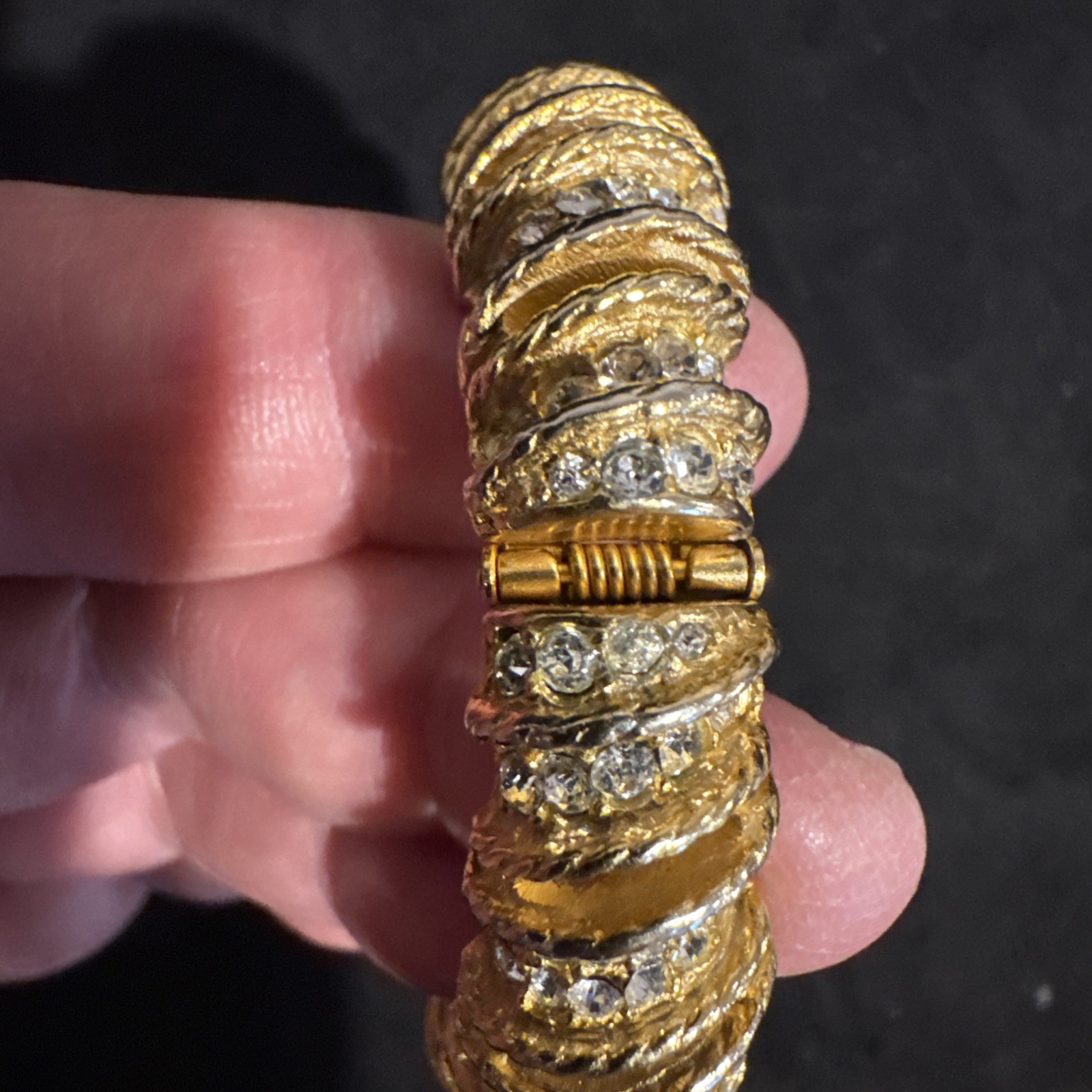 Kramer of New York Vintage Gold Tone Pave Set Rhinestone Bracelet Earring Set