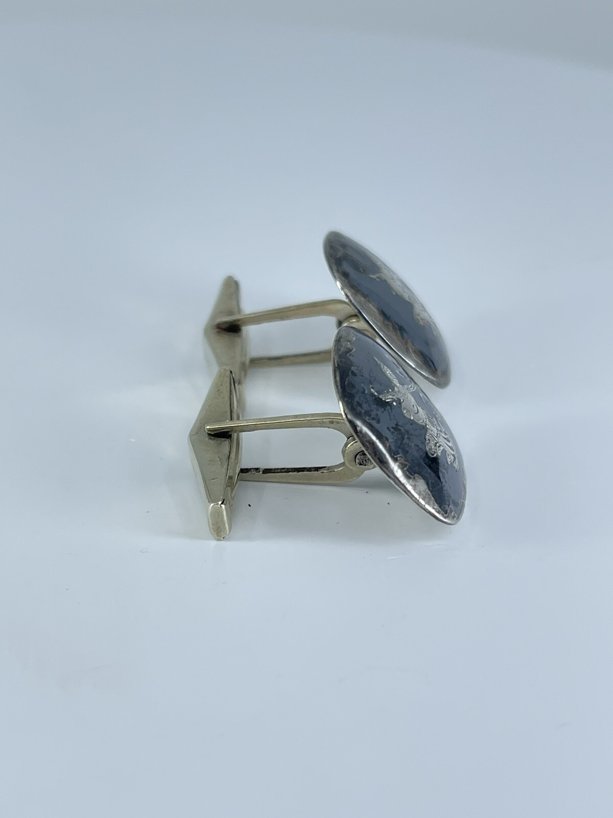 Siam Sterling Dancer cufflinks round swivel posts whale back 7/8″