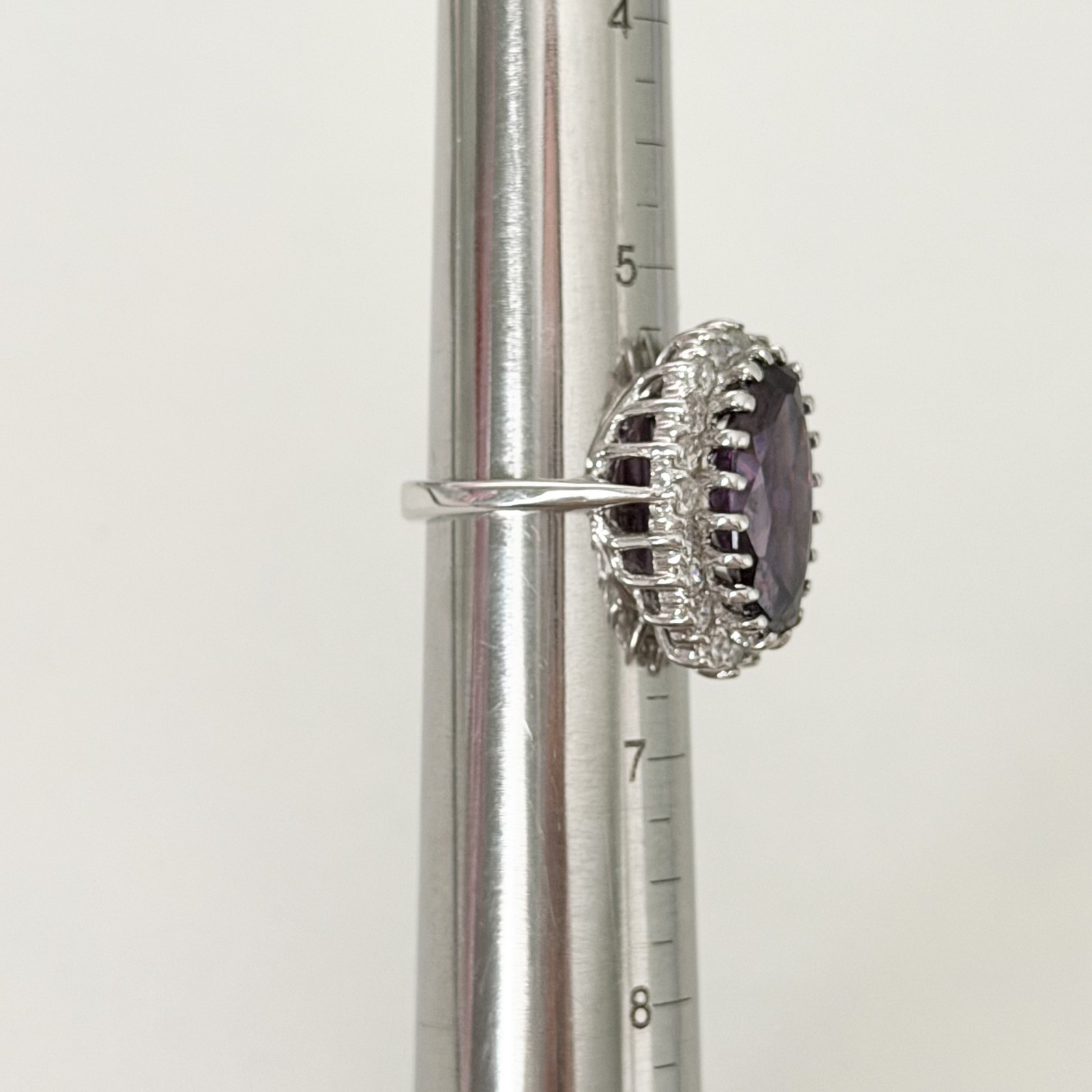 Ladies Purple & Clear Crystal Silver Plated Statement Cocktail Ring Size 6