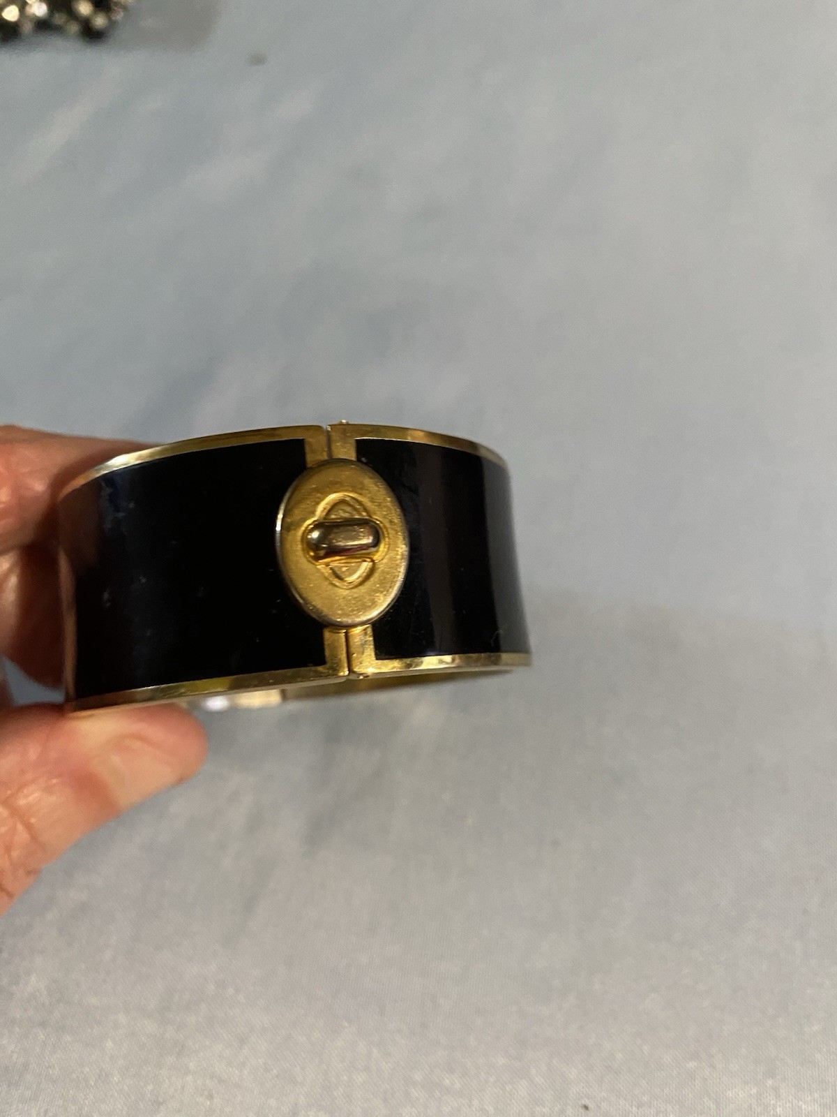 Vintage Coach New York Black Bangle 1” Wide Band Snap Bracelet Heavy Metal Rare
