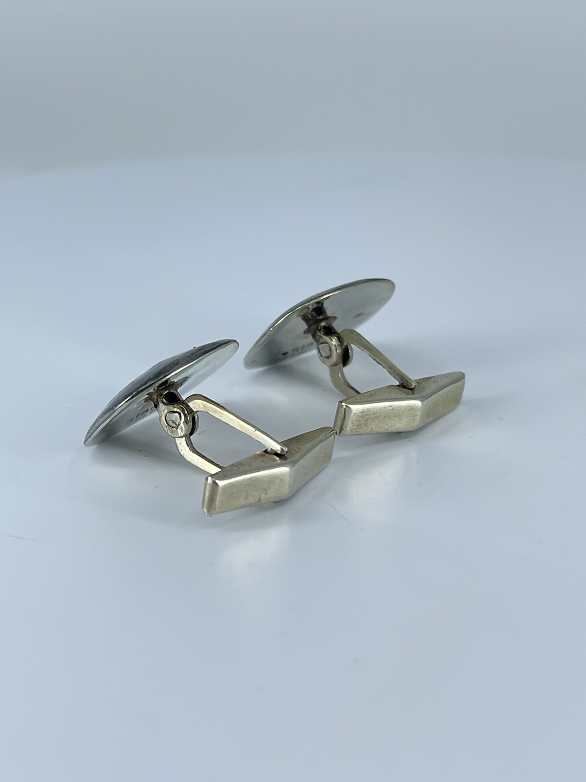 Siam Sterling Dancer cufflinks round swivel posts whale back 7/8″