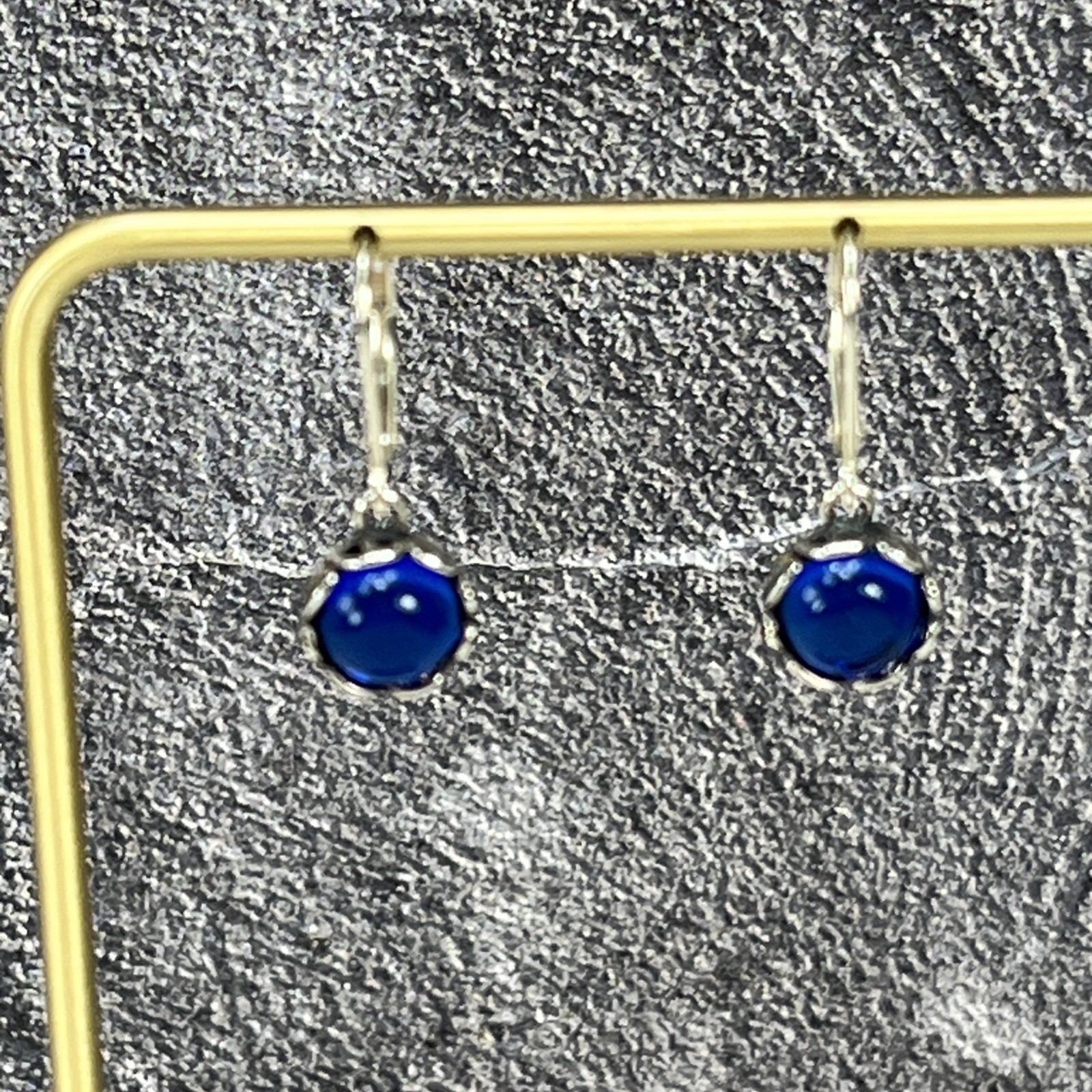 925 Sterling Silver Earrings Cobalt Blue Glass Cabochon earrings lever backs