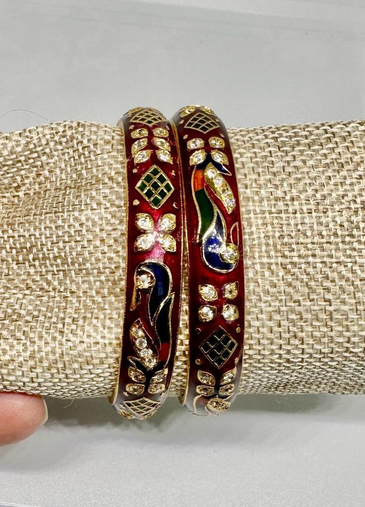 Vikki Carr Pair of Red Enamel Bangle Bracelets Certificate Of Authenticity