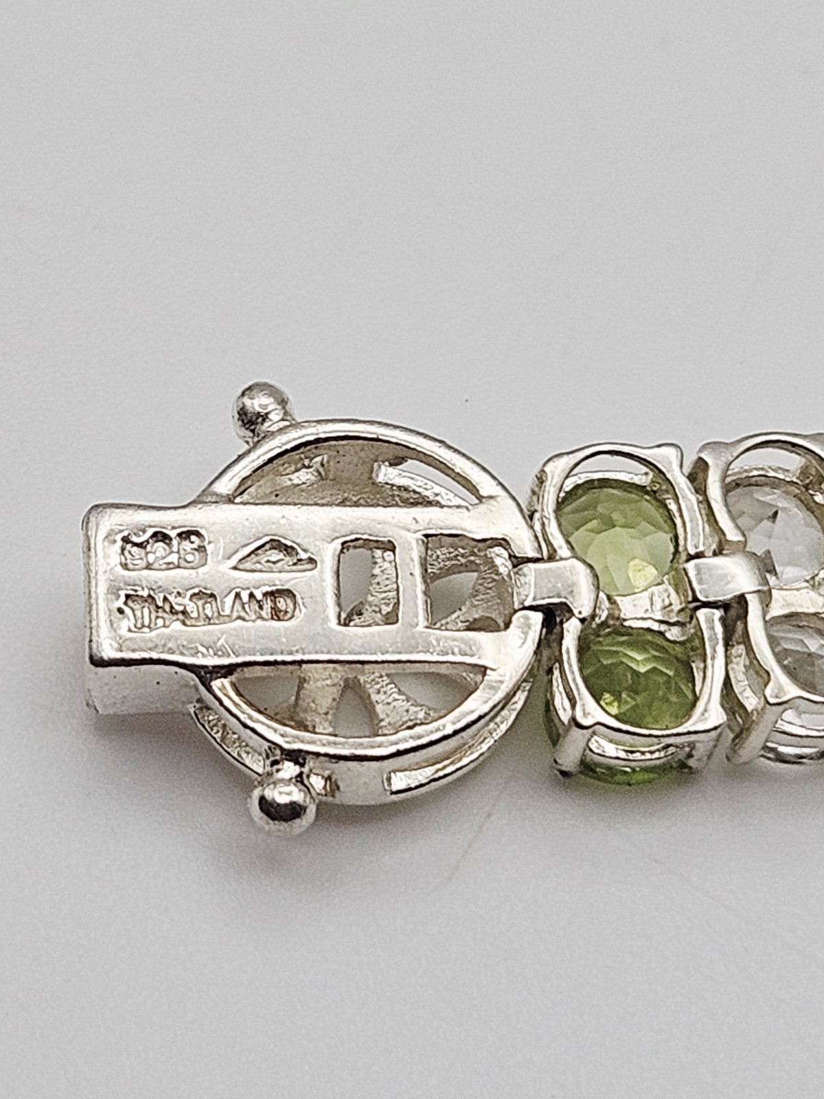 Sterling Silver Peridot & White Spinel Double Strand Tennis Bracelet 8.25″