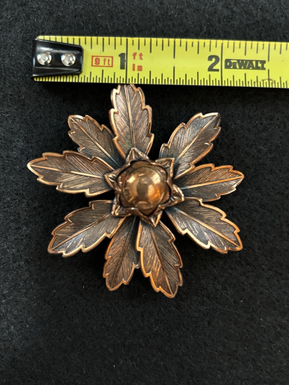Vintage Solid Copper Flower Brooch Pin 2.5 Inch Bell Trading Post