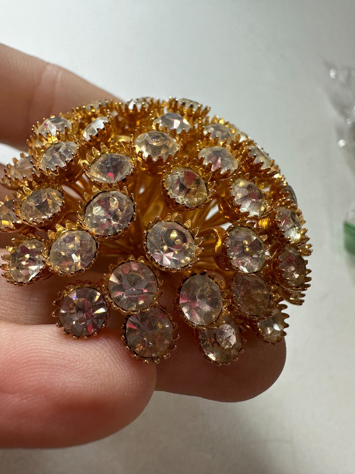 Vintage Brooch Rhinestone Domed Goldtone Statement Cosmic
