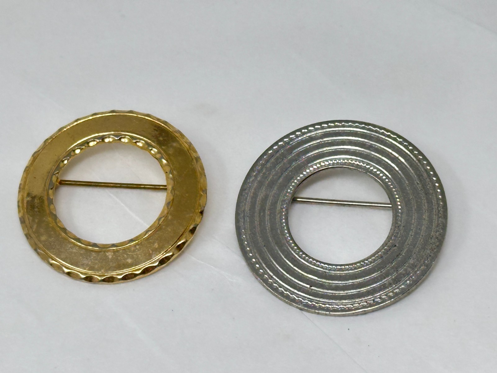 2 Vintage Goldtone and Silvertone Open Circle Pins