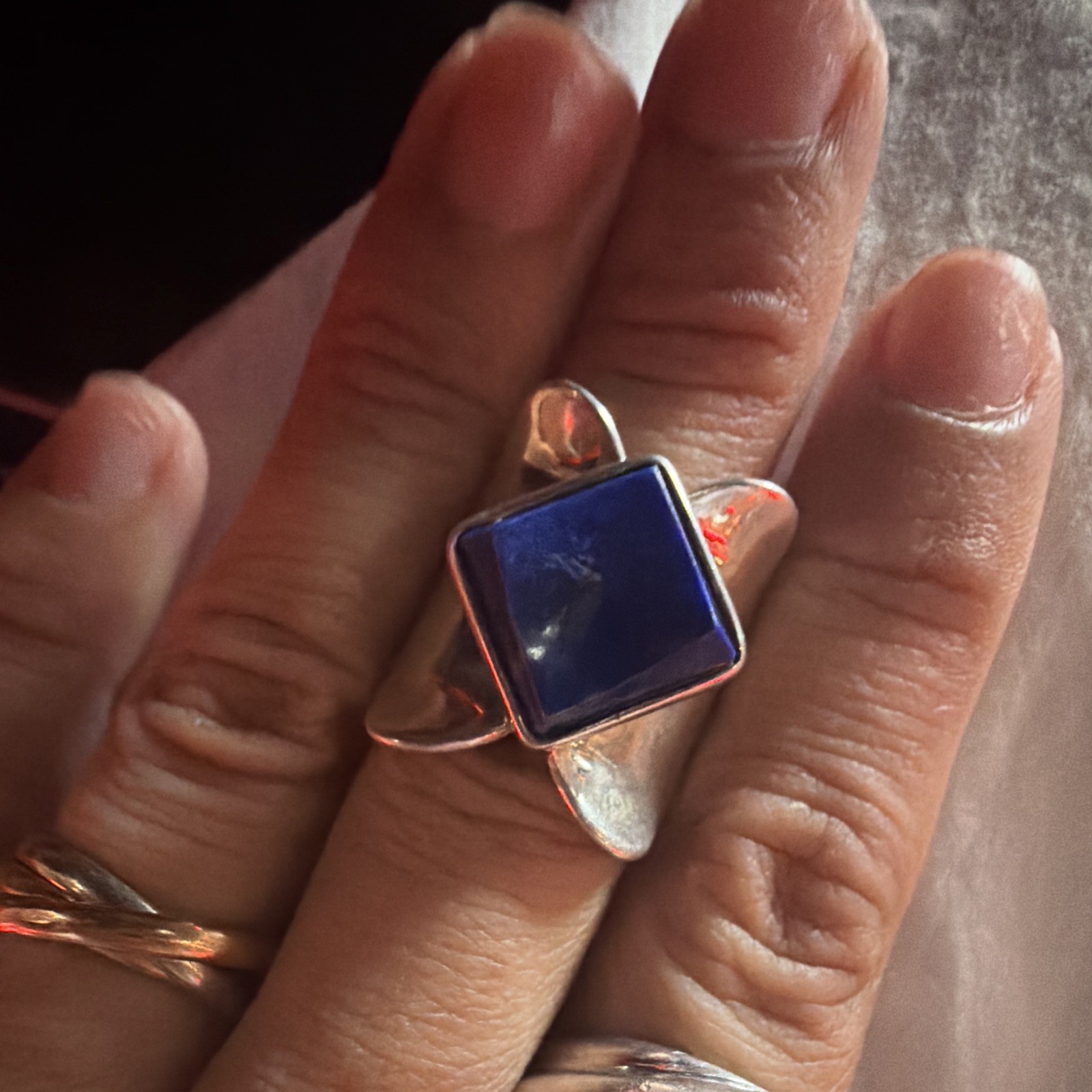 925 Silver Lapis Square Bezel Set Cocktail Statement Ring Sz 7 Signed