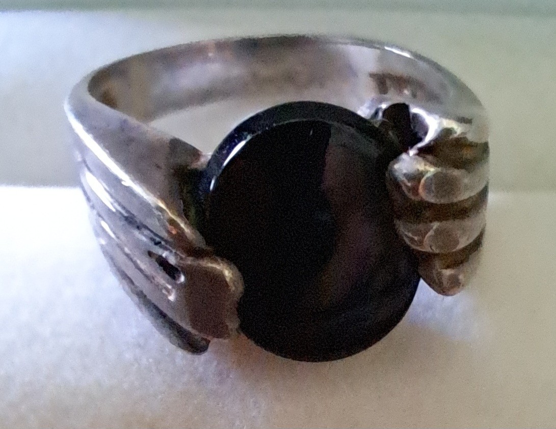 Sterling Silver Black Onyx Ring By Hajj Asymmetrical Setting Designer Signed