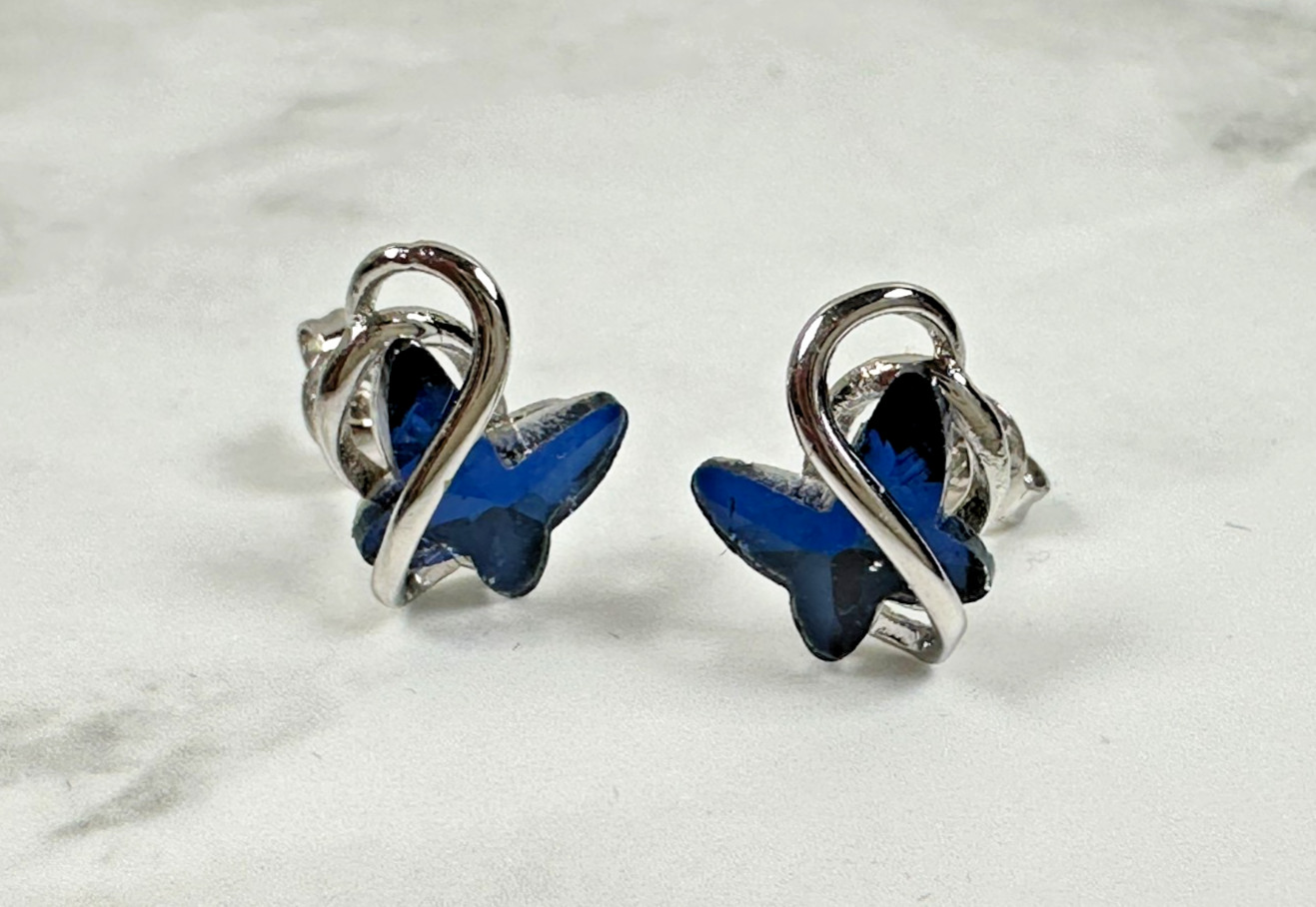 Sterling Silver Rich Blue Butterfly Stud Earrings