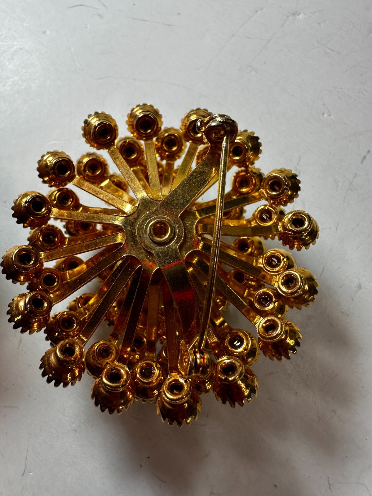 Vintage Brooch Rhinestone Domed Goldtone Statement Cosmic