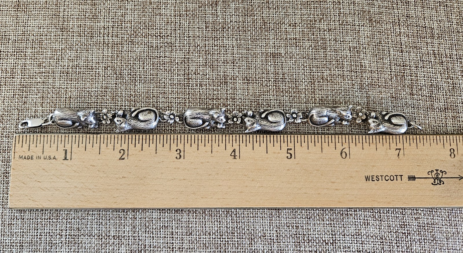 1989 Carol Felley 7.5″ Sterling Silver Cat Bracelet Southwest Designer Vintage