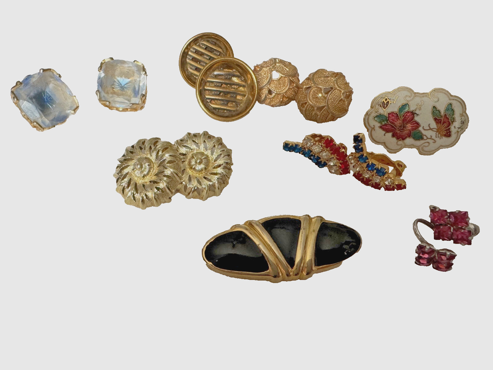 Vintage Costume Jewelry, Circa 1970’s, Assorted Rhinestone ,enamel lot 8 Pieces