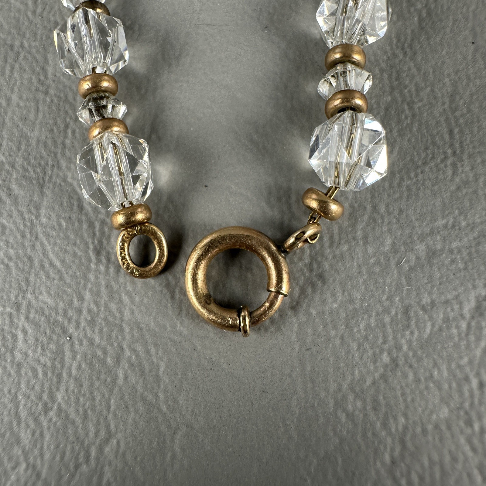 Vintage Necklace Clear Faceted Crystal Beads Gold Tone Graduated 15″