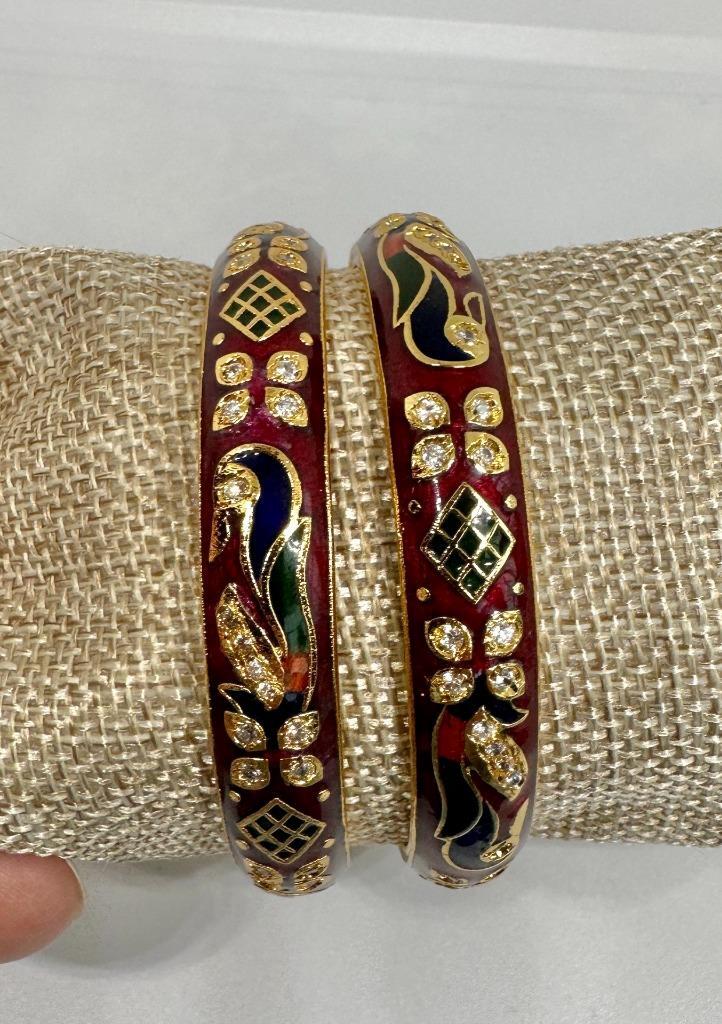 Vikki Carr Pair of Red Enamel Bangle Bracelets Certificate Of Authenticity