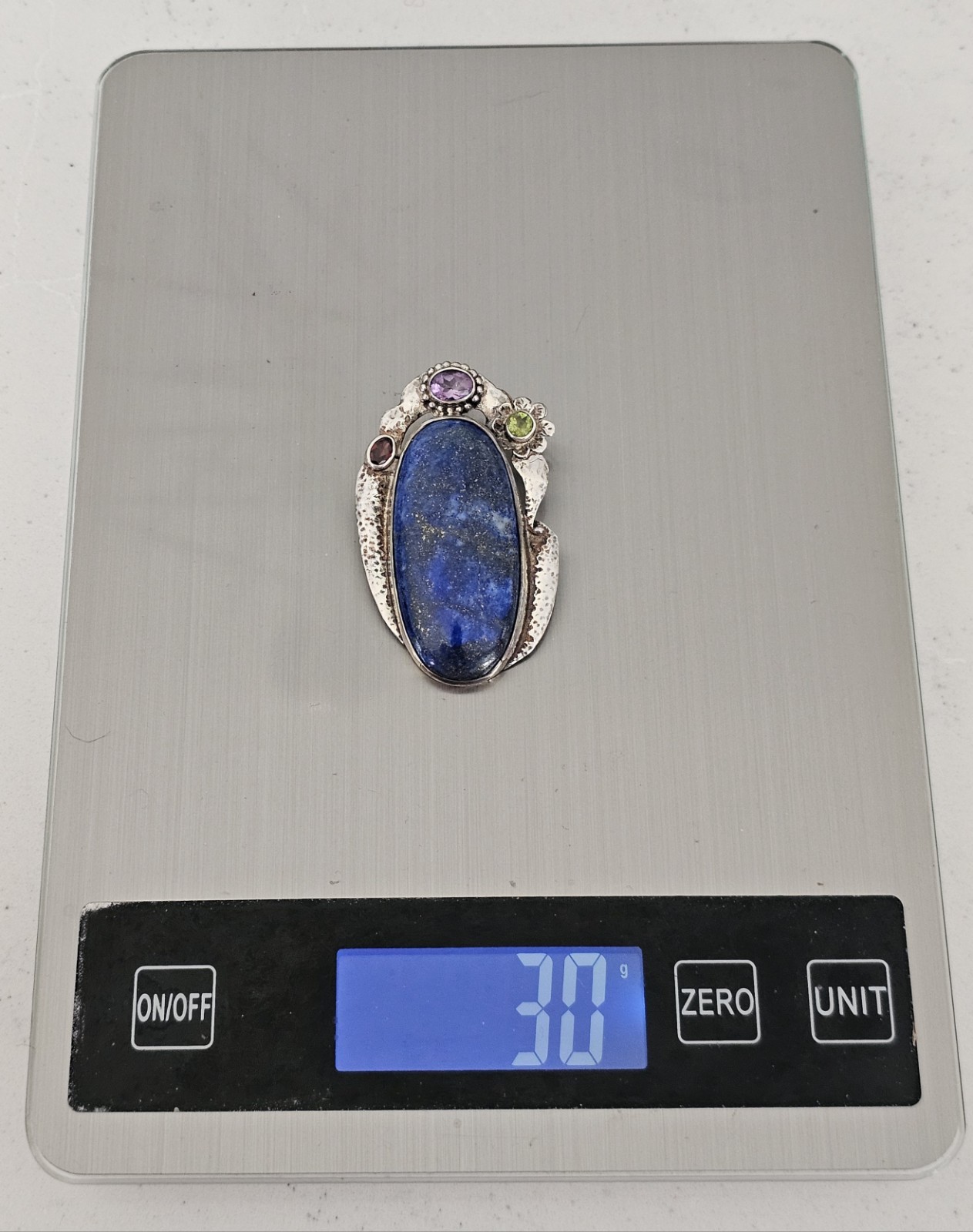 Vtg Sterling Silver 925 Large 2.5″ Ornate Lapis Lazuli Pendant Clip Signed 30g