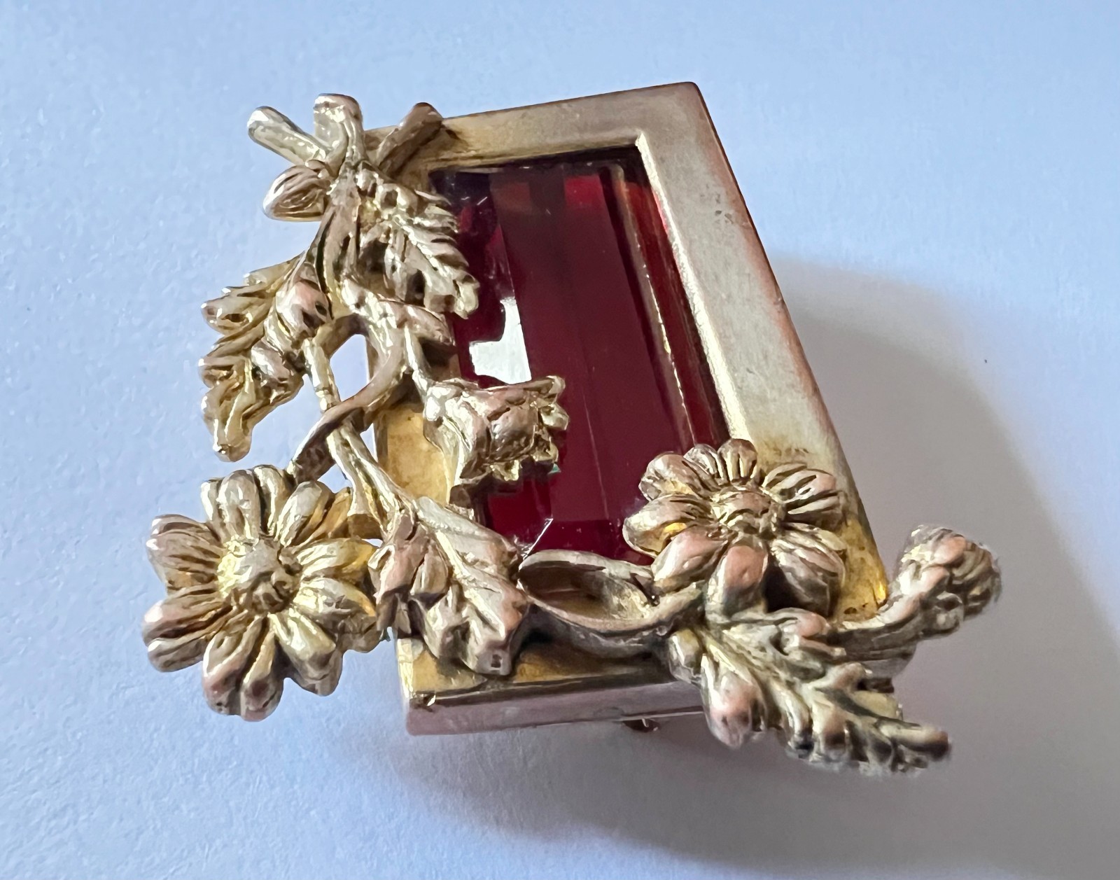 c1980s Authentic Vintage KENZO Paris Designer Deep Red Crystal Flower Brooch