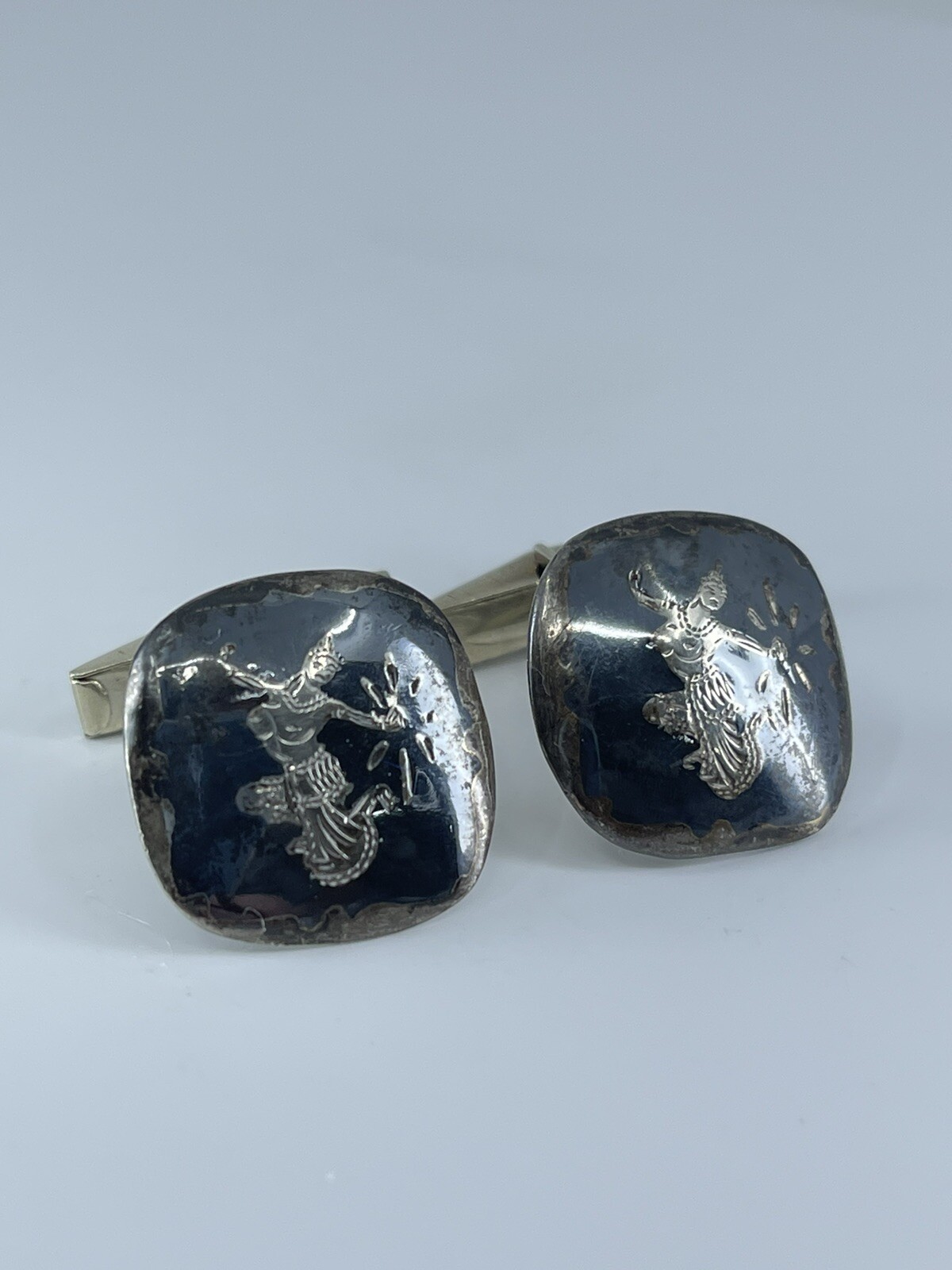 Siam Sterling Dancer cufflinks round swivel posts whale back 7/8″