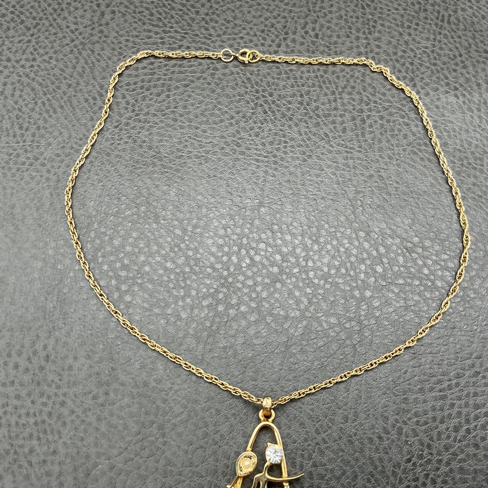 Vintage Medici Necklace Modernist Woman Figure Gold Tone Pendant Rhinestone
