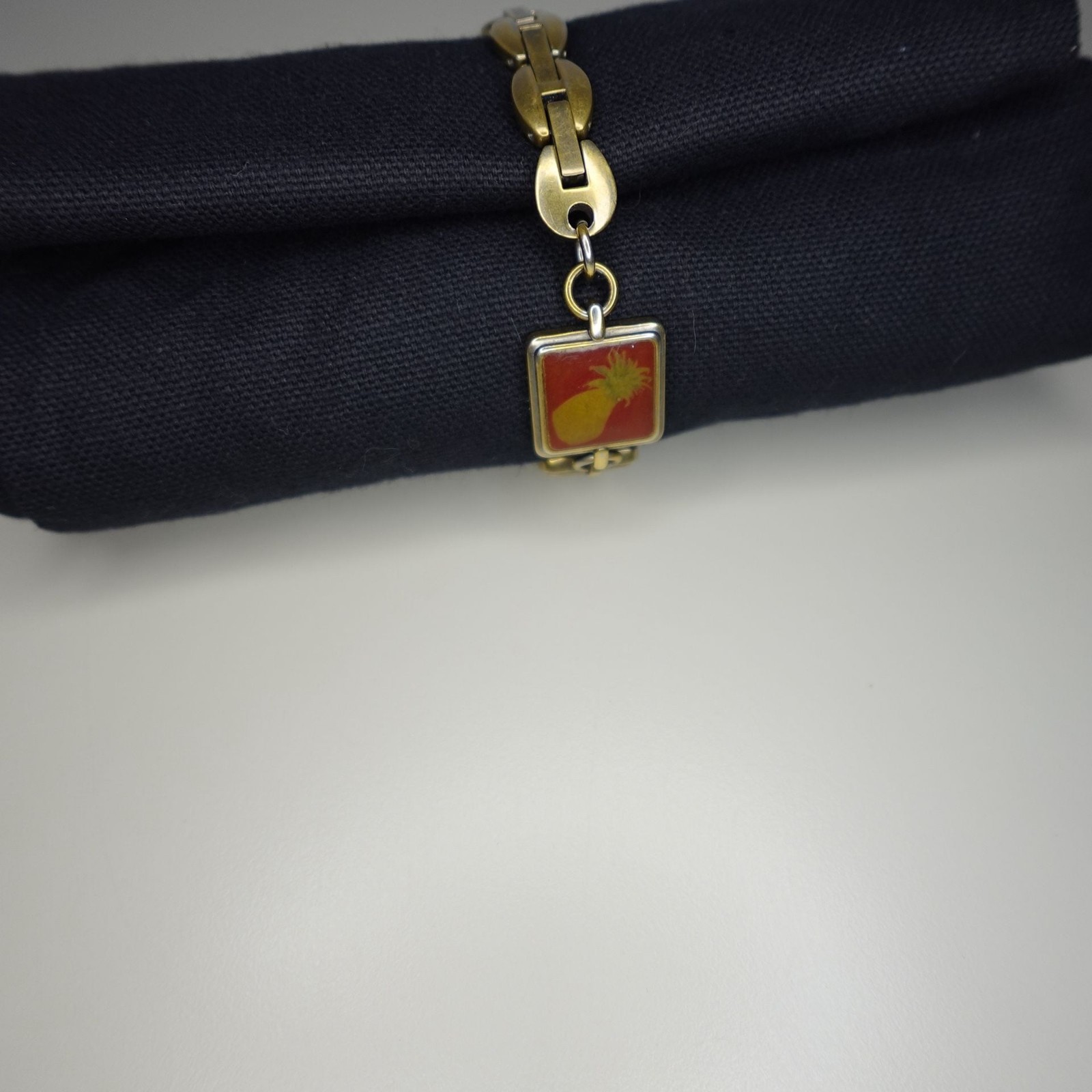 Vintage Fossil Charm Bracelet Watch with Pineapple and Ladybug Charms