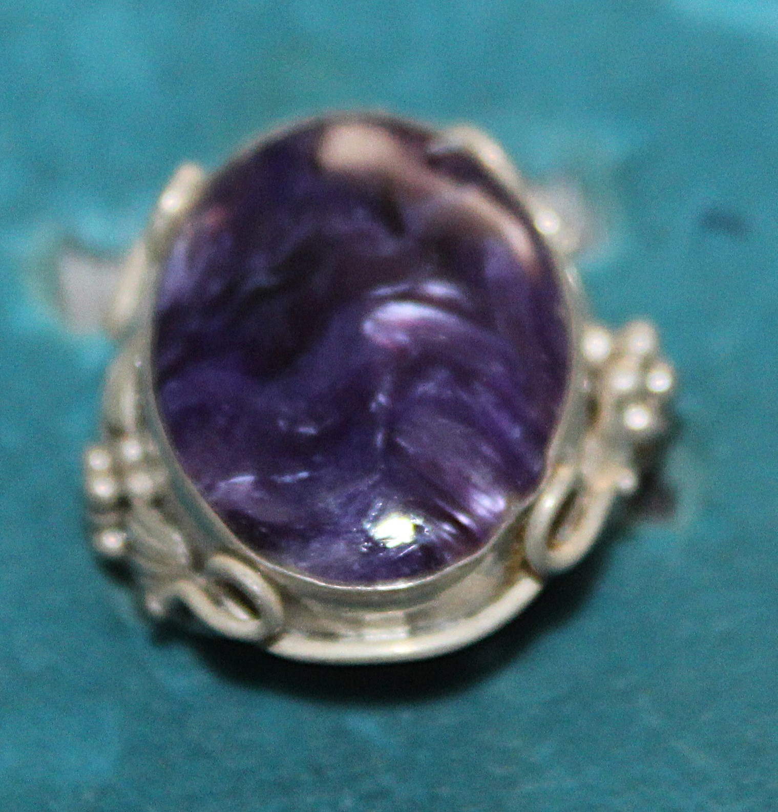Vintage 925 Silver Ring Sugilite Cabachon Size 7 l/2