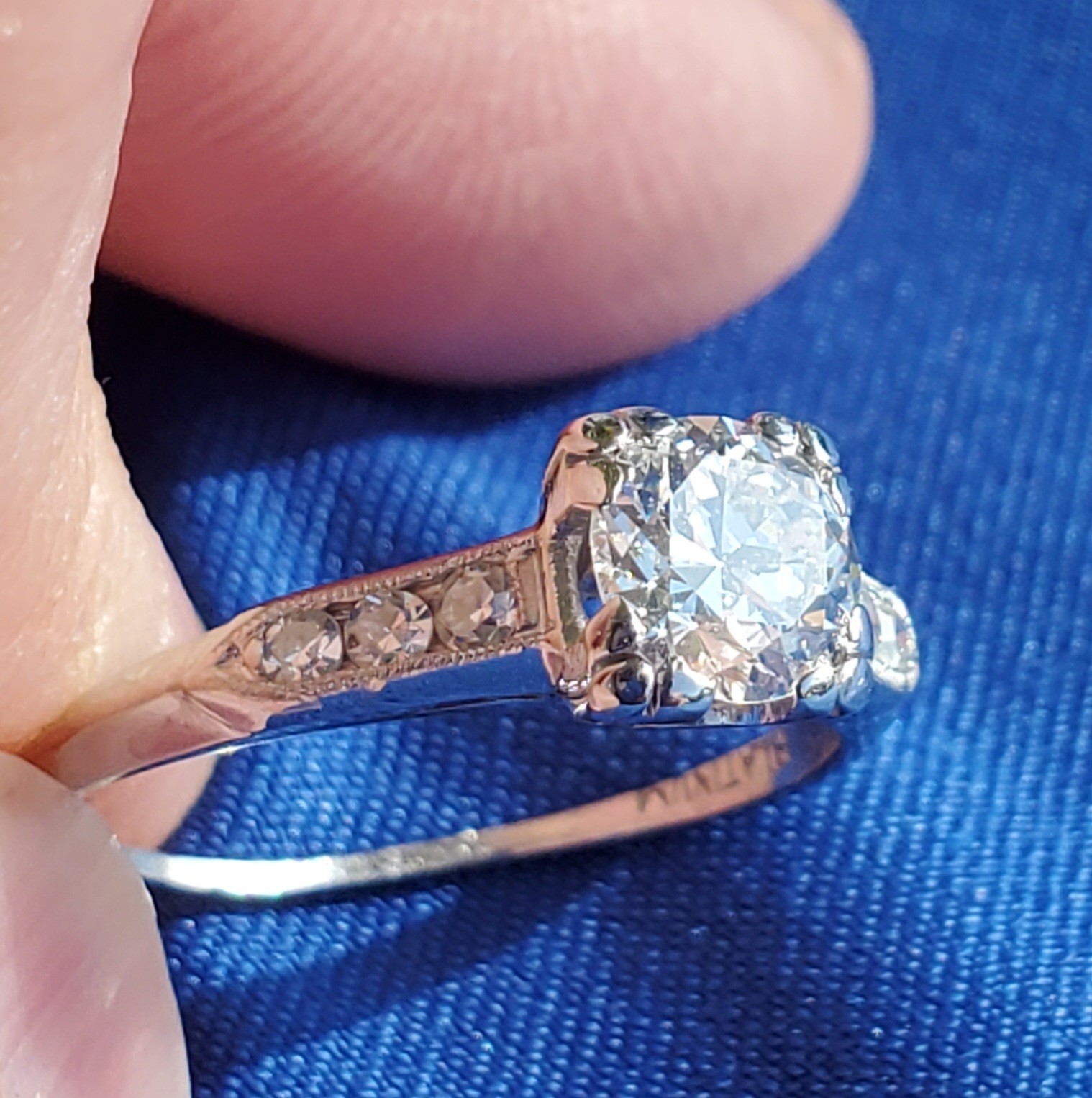Original EARTH MINED DIAMOND Deco Engagement RING Vintage PLATINUM Solitaire 1 C