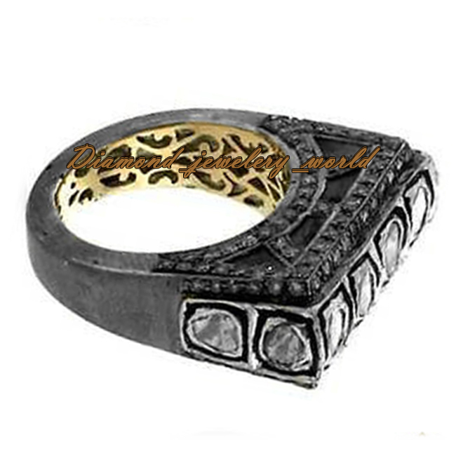 2.09ctw Genuine Old Mine Rose Antique Cut Diamond Victorian Silver Ring Jewelry
