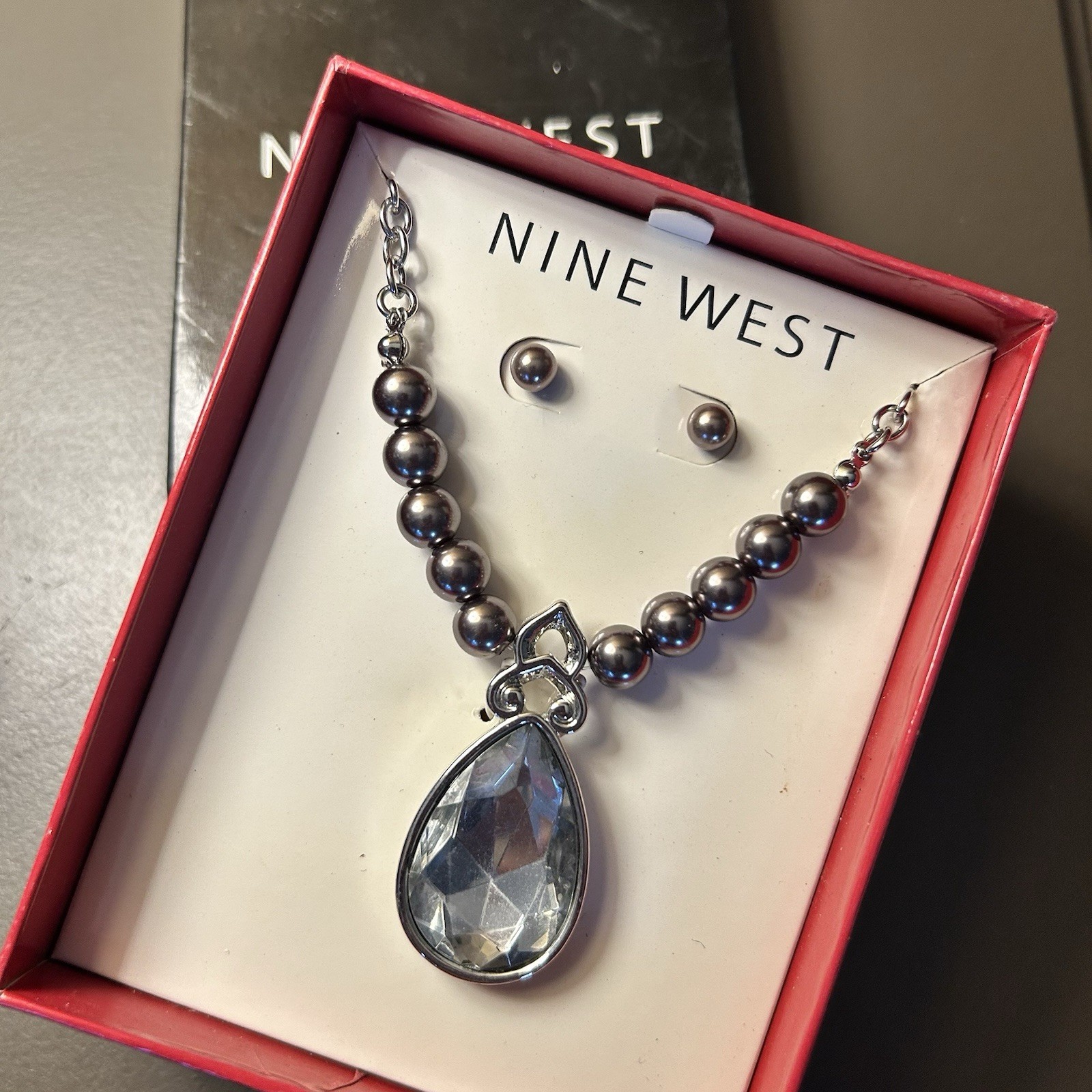 Vintage Nine West Tear Drop Necklace And Earrings Boxed Set
