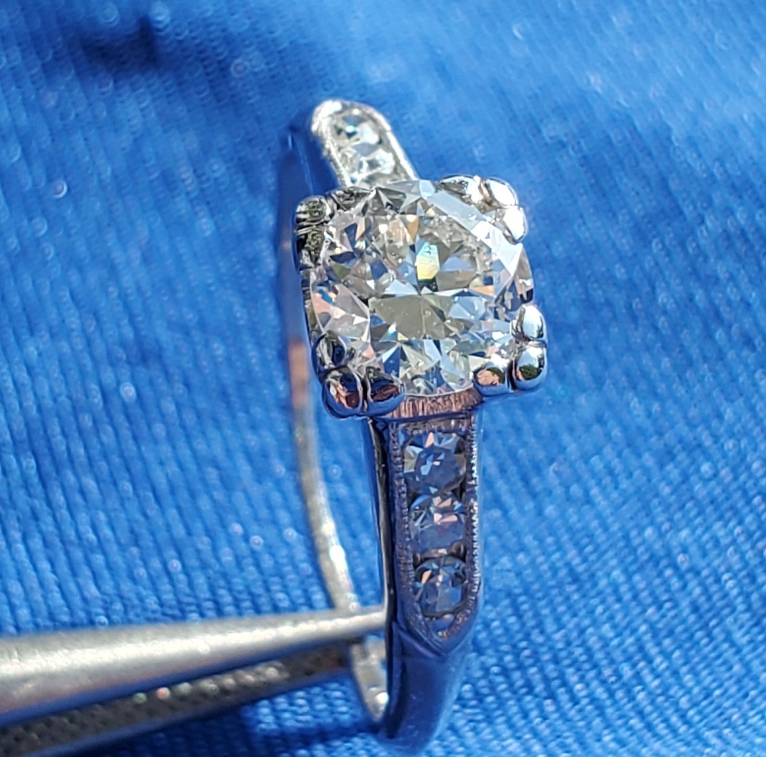 Original EARTH MINED DIAMOND Deco Engagement RING Vintage PLATINUM Solitaire 1 C