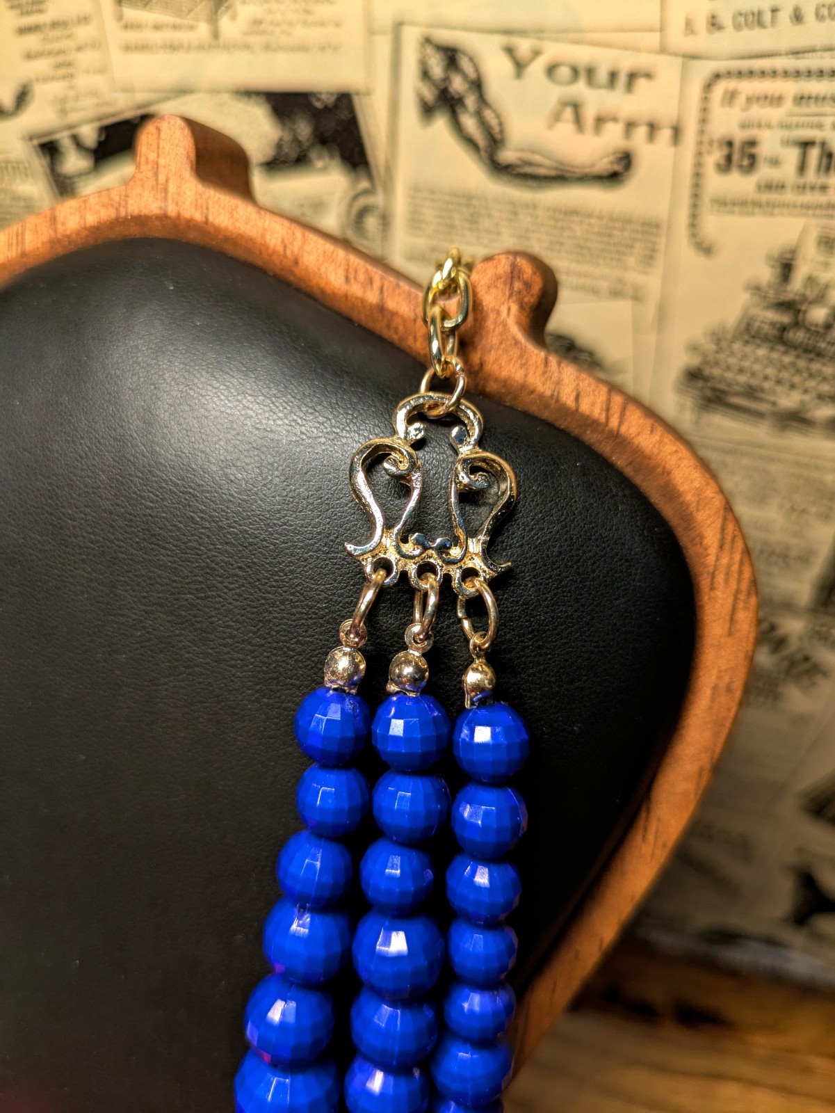 Leetal Kalmanson Signed Multi Strand Beaded Necklace Cobalt Blue, Red And gold
