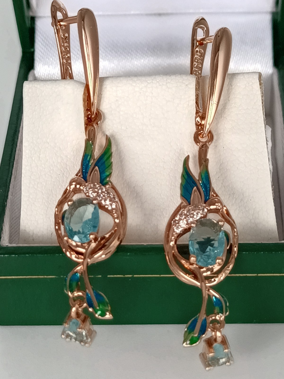 Vintage 1990-s 14 Ct Rolled Gold Aquamarine Zircons Earrings – Hallmarked 585 RG